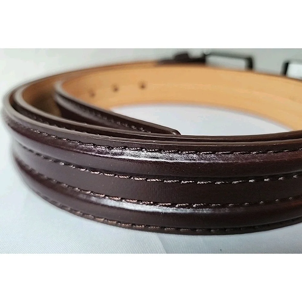 NWT Men's 2XL 46-48 Brown Leather Work Belt Contrast Stitch Silver Buckle New